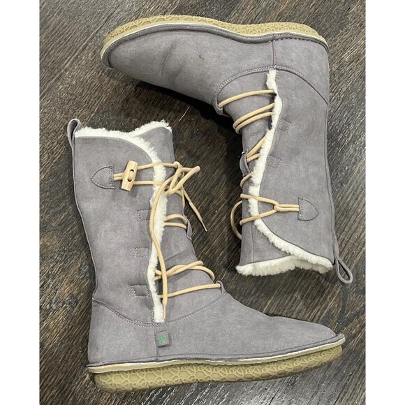 Po-Zu Zu Boots Size EU 38 US 7.5 Suede Sheepskin Slipper Gray Lace Up NWOB - Picture 3 of 10